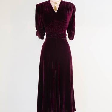 Stunning 1930's Silk Velvet Evening Dress in Bordeaux / ML