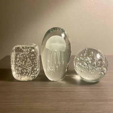 Glass art set of 3,hand blown clear glass 