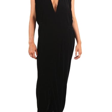 1970S Halston Black Bias Cut Silk Velvet Low Gown Nwt 