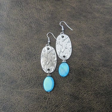 Bohemian blue mother of pearl and silver earrings 