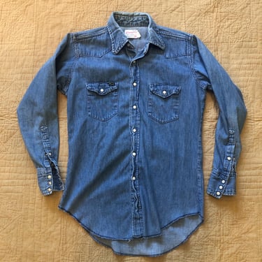 70s Wrangler Denim Pearl Snap Shirt Small 