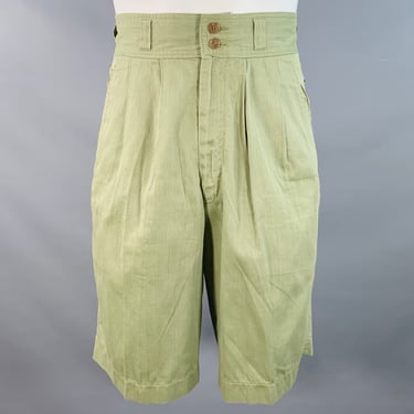 GIORGIO ARMANI Vintage Size 30 Green Sage Cotton High Waisted Pleated Shorts