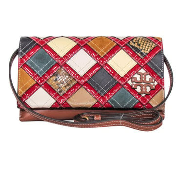 Tory Burch - Tan w/ Multicolor Patchwork "McGraw" Leather Wallet Crossbody
