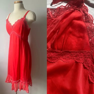 Red Slip Dress With Pleats 