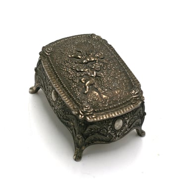 vintage silver plate jewelry box with cherubs 