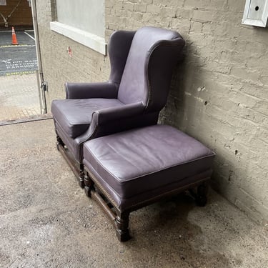 Leather Wingback Chair & Ottoman