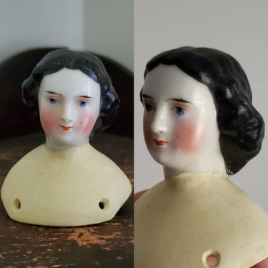 Antique China Doll Head with Elaborate Bun Hairstyle 2.75