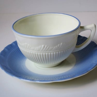 Vintage MacBeth Evans Blue Glass Tea Cup and Saucer 