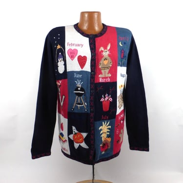 Ugly Christmas Sweater Vintage Cardigan 12 month Holiday Tacky Women's size M 