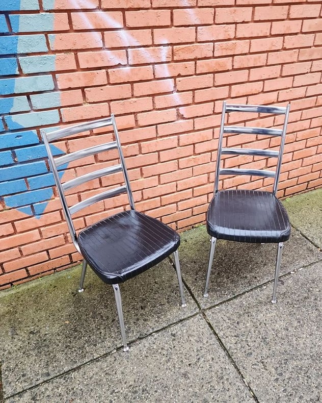 Mid Century Chrome Ladder-back Dinette Chairs, $67 pair.