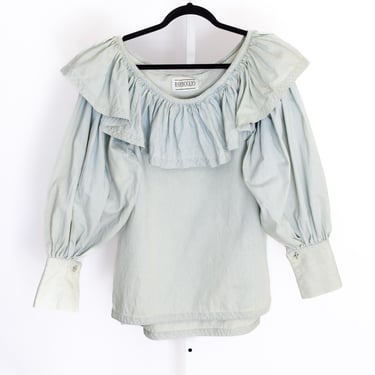 Vintage Denim Puff Sleeve Blouse by Jan Barboglio | M 