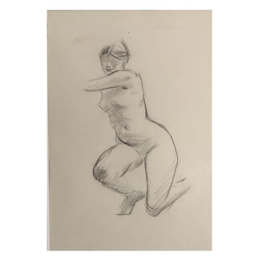 Original JEAN-LOUIS FORAIN Pencil on Paper Drawing, Nude Woman Study Kneeling Art 