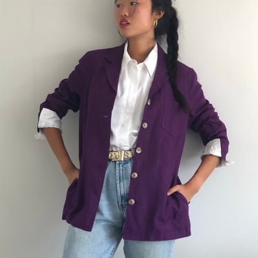 90s linen blazer / vintage purple grape relaxed woven linen blazer jacket | Medium 
