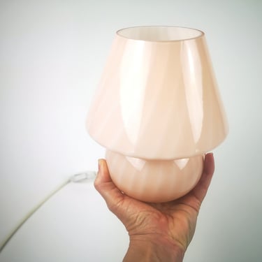 Vintage Mushroom Swirl Bedside Table Lamp, Vintage Nightstand Light, Striped Light, Pink Table Lamp, Retro Decor, MCM, Space Age, Atomic 