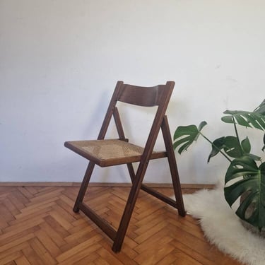 Vintage Wooden Folding Chair / MCM Brown Foldable Chair / Aldo Jacober Design Style / Accent Chair / Made in Italy / 1970s 