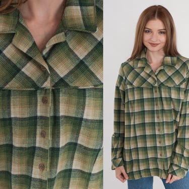 Pendleton Wool Shirt Green Plaid Shirt Y2K Flannel Button up Lumberjack Retro Grunge Boyfriend Long Sleeve Vintage 00s Extra Large xl 