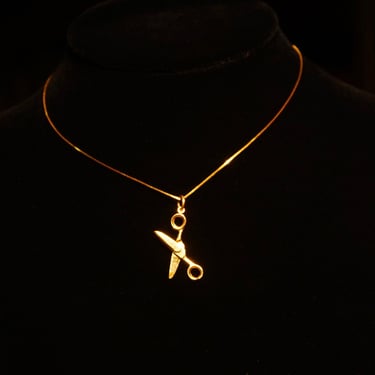 Vintage 14K Gold Scissor Charm Necklace, Miniature Articulated Movable Scissor Pendant, .5mm Yellow Gold Box Chain, 585 Jewelry, 17 1/2&quot; L 