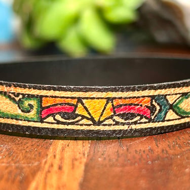 Handmade Leather Cuff Bangle Bracelet Brilliant Colorful Design Vintage Jewelry Hift 