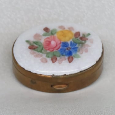 Porcelain White and Gold Floral Small Pill Box 3906B
