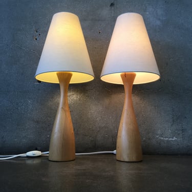 Pair of Turned Wood Hourglass Lamps