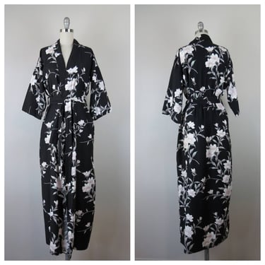 Vintage 1980s kimono robe, floral, cotton, duster, lingerie, dressing gown 