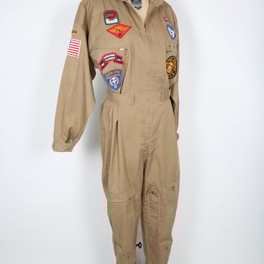 Vintage Chemin de Fer Army Patched Jumpsuit Flight Suit Retro Streetwear Hip Hop Made in Paris, France 