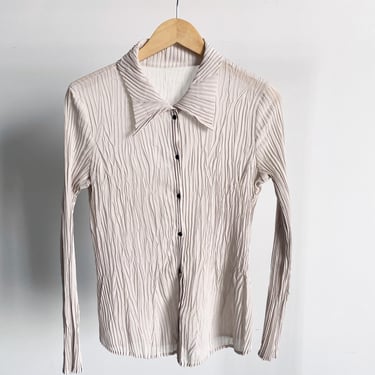 Vintage Pleated Light Gray Top, Y2K, Babette 