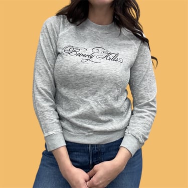 Vintage Beverly Hills Sweatshirt Retro 1970s Collegiate Pacific + 90210 + Size Medium + Heather Grey + Raglan + Made in the USA + Unisex 