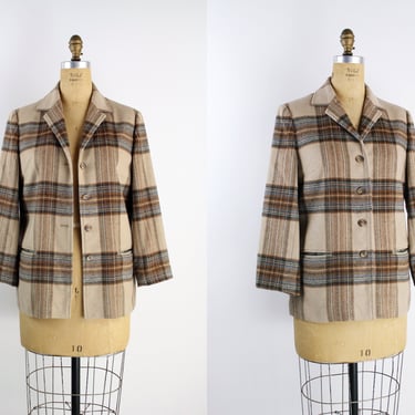 70s Plaid Coat Jacket / Vintage Tweed Coat / Winter / Fall / 1970s / Collar Coat / Size S/M 