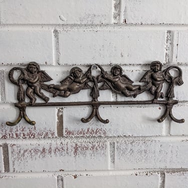 Vintage Brass Bonze Cherubs Wall Hooks 