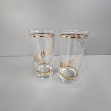 Set of 2 Gold Print Highball Tumbler Drinking Glasses 