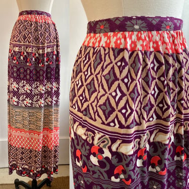 Vintage 70s Boho Wallpaper PRINT MAXI Skirt / Back Zip / Cold Rayon 