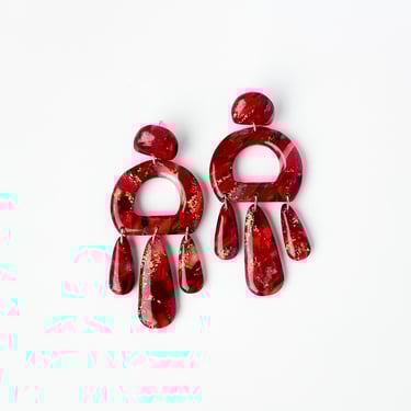 GAIA in cran apple | Red Polymer Clay and Resin Statement Earrings, Lightweight Fall Winter Styles, Nickel Free Hypoallergenic 