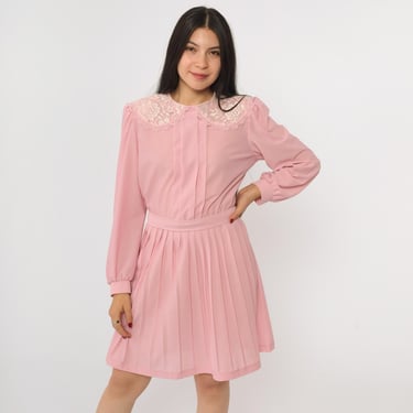 Medium 80s Floral Sailor Collar Puff Sleeve Mini Dress