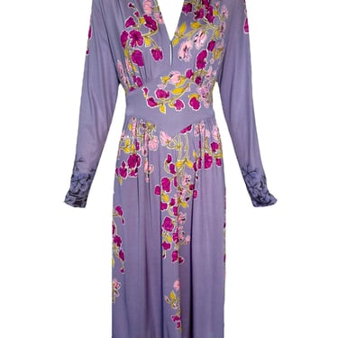 Mac Tac 1970s Lavender Floral Knit Tie Dress