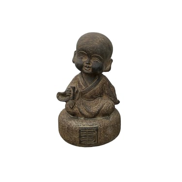 Oriental Gray Stone Little Lohon Monk Drawing Book Statue ws3636E 