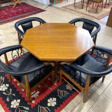 Vintage Spanish Revival Octagonal Card Table with Four Chairs, c. 1970s