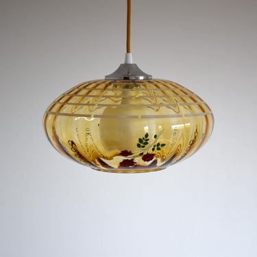 Space Age Smoked Glass Pendant Light / Vintage Transparent Yellow UFO Lamp / Ceiling Light / Made in Yugoslavia / 1970s 