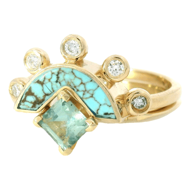 The Kibou - Carré cut Montana Sapphire & No. 8 Turquoise Ring Set