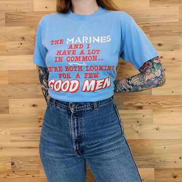 70's Vintage Funny Marines Both Looking For A Few Good Men Retro Graphic Tee Shirt T-Shirt 