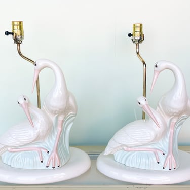 Pair of Old Florida Ibis Lamps