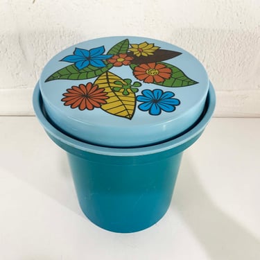 Vintage Floral Rubbermaid Canister Groovy Blue Flowers Flower Power Retro Storage Plastic Office Crafts Kitsch Kitchen 1960s 