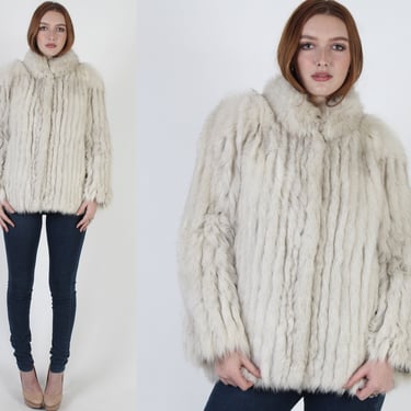 SAGA Fox Fur Coat, Womens Designer Fox Jacket, Apres Ski Trip Clothing, Vintage 80s Corded Plush Velvet Stroller Jacket 