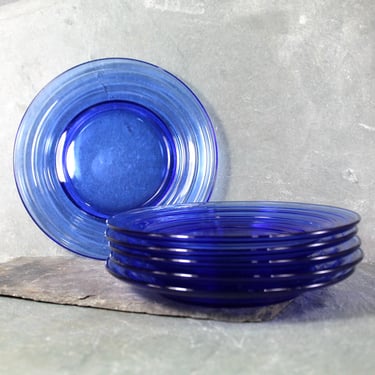 Set of 6 Cobalt Blue Glass Plates | Vintage Hazel Atlas Moderntone Cobalt Blue Depression Glass Salad Plates- 6 7/8
