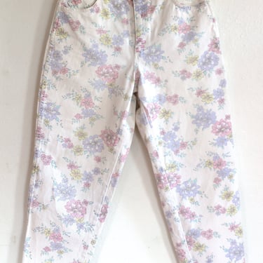 1980s High-Rise Floral Mom Jeans - Pastel Flower Power Denim 