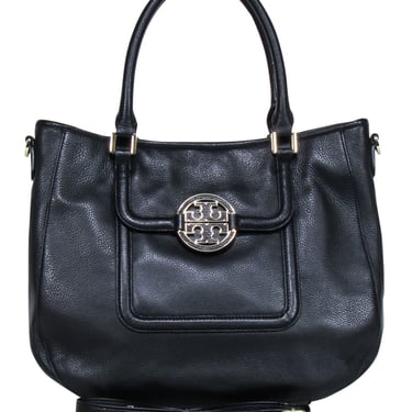 Tory Burch - Black Pebbled Leather Logo Front Handbag