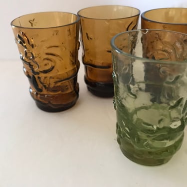 Vintage Amber Green Glass  Shot Glasses Featuring Kokopelli Drunk seeing stars- 2 1/2
