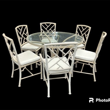Vintage Meadowcraft faux bamboo cast aluminum table and six chairs 