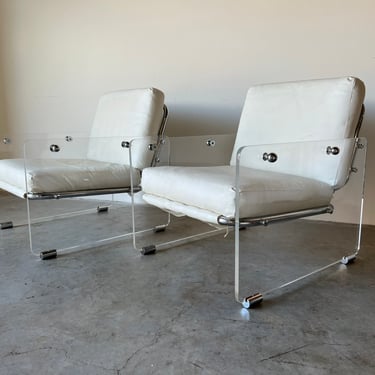 Mid Century Pace " Argenta" Lucite and Chrome Lounge Chairs- a Pair 