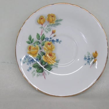 Delphine England Bone China White and Gold Floral Yellow Roses Saucer 3261B